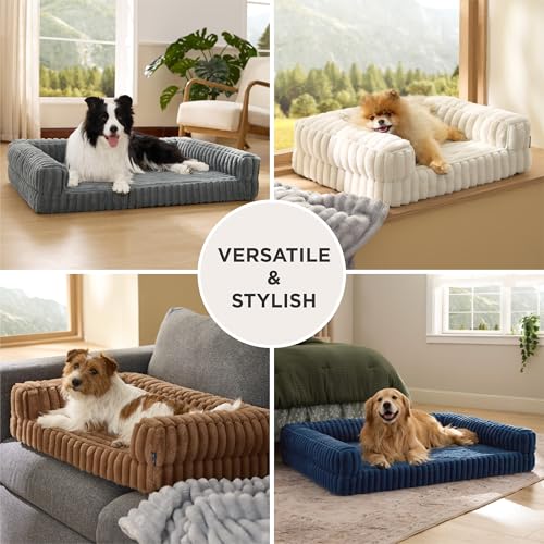 Bedsure Orthopedic Dog Beds Large Sized Dog, Waterproof Memory Foam Pet Bed with Sides, Non-Slip Bottom and Egg-Crate Foam Large Pet Couch Sofa with Washable Removable Corduroy Cover, Grey - Image 6