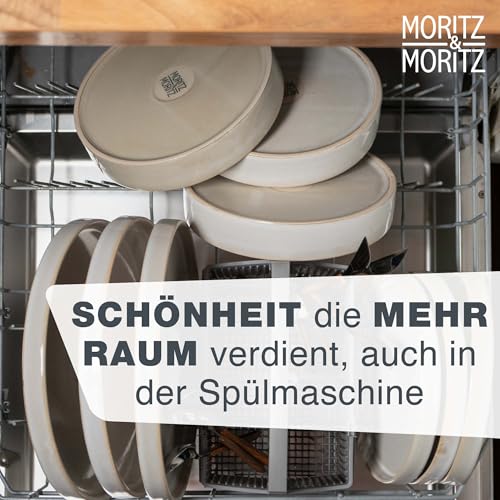 Moritz & Moritz CASTELLO 20-teiliges Geschirrset 4 Personen Beige - Teller Set aus Steinzeug - Geschirr Set Beige aus je 4 Dinnerteller, 4 Dessertteller, 4 Suppenteller, 4 Schüsseln und 4 Tassen
