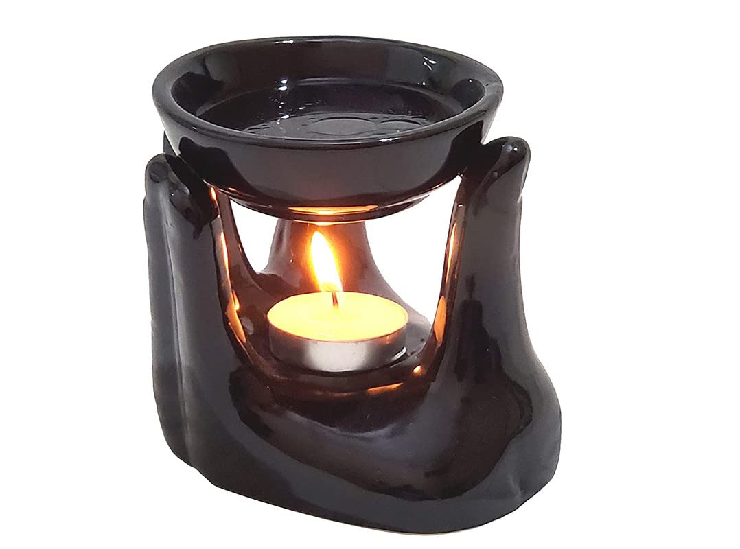 Diwali Sale Pure Source India Ceramic Hand Type Oil Burner for Home, Office, with 1 Tea Light Candle, Made by Porcelain (Black) Diwali Sale Pure Source India Ceramic Hand Type Oil Burner for Home, Office, with 1 Tea Light Candle, Made by Porcelain (Black)