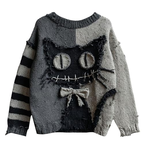 Halloween Sweaters for Women Cat Sweater Spooky Face Print 2025 Womens Patchwork Pumpkin Knitted Pull Over