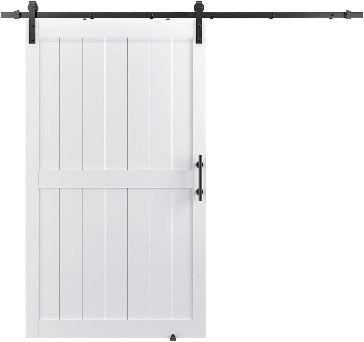 48in x 84in MDF Sliding Barn Door with 8ft Barn Door Hardware Kit & Handle, Pre-Drilled Holes Easy Assembly -Solid Barn Door Slab Covered with Water-Proof PVC Surface, White, H-Frame 48'' x 84'' White