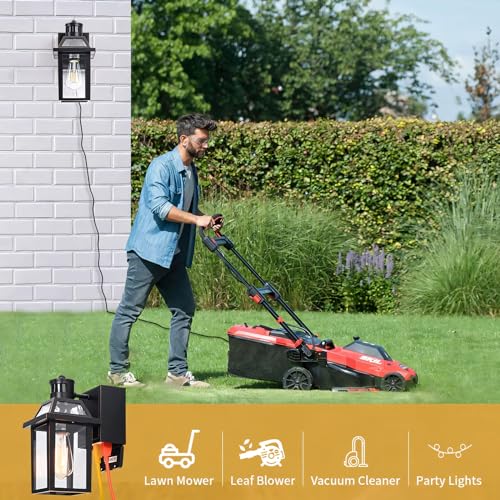 Image of Yisuro Porch Lights with GFCI Outlet, Dusk to Dawn Motion Sensor Outdoor Light, 3 Lighting Modes Exterior Fixture, Outside for House Front Door Patio Garage(2 Pack Black)
