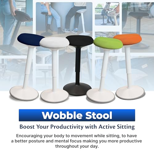 Image of Standing Desk Stool Chair, Height Adjustable Stool 21-31 inch for Office and Classroom, Swivel seat, Anti-Slip Bottom Ergonomic Wobble Stool with Rocking Motion, Blue