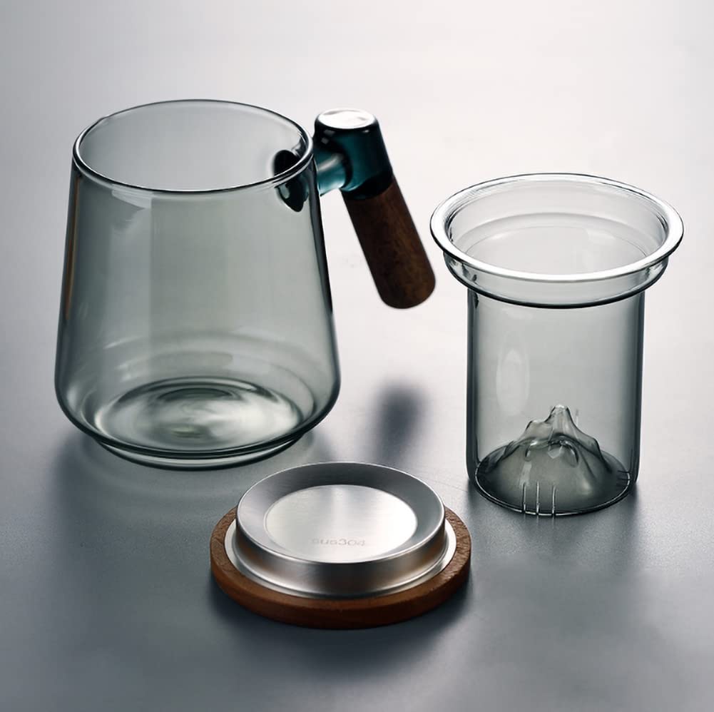 ELABORATE CHOICE Japanese Mug Teacup with Infuser and Wooden Handle,Filtered Tea Separation Cup, Infusion Mugs with Inner Filter for Home and Office A11