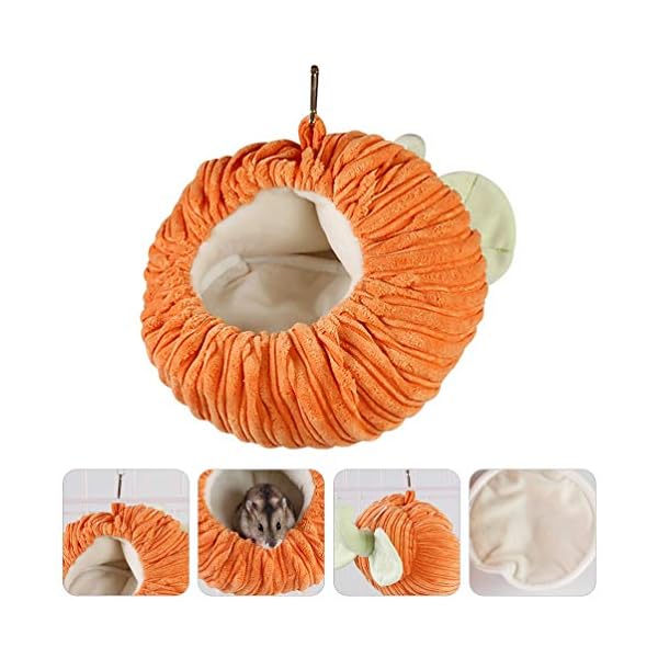 Balacoo hamster cage hammock warm winter pumpkin shape flannel guinea pig hanging cage hedgehog nest soft bed for halloween small pet animals (orange) - image 4