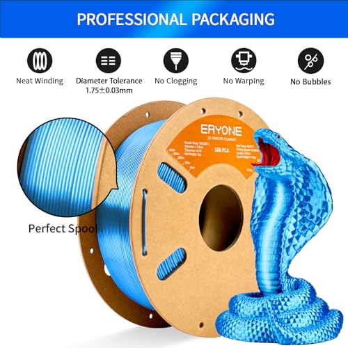 Image of ERYONE Silk PLA Filament for 3D Printer 1.75mm + /- 0.03mm, Shiny Filament 1kg (2.1lbs) /Spool, Silk Blue