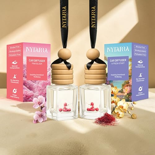 Image of Nytarra Car Perfumes Luxury Combo - Pink Bloom & A Fresh Start, No-Alcohol & Long-Lasting Fragrance Diffuser, Best Car Air Freshener, Premium Car Scent Hanging Pod