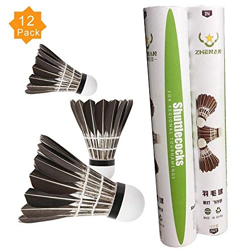 ZHENAN 12-Pack Advanced Black Goose Feather Badminton Shuttlecock with Great Stability and Durability,Shuttlecocks Indoor Outdoor Sports Hight Speed Training Badminton Birdies Balls
