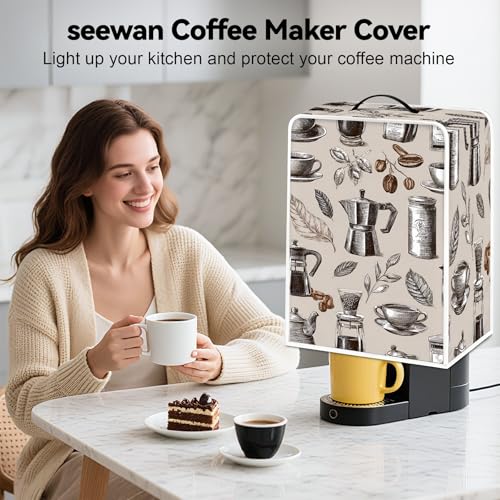 Image of Universal Coffee Maker Cover, Durable Polyester Lightweight Long-Lasting Dustproof Cotton Blend Appliance Protector for Kitchen Countertops (Gray and Brown)