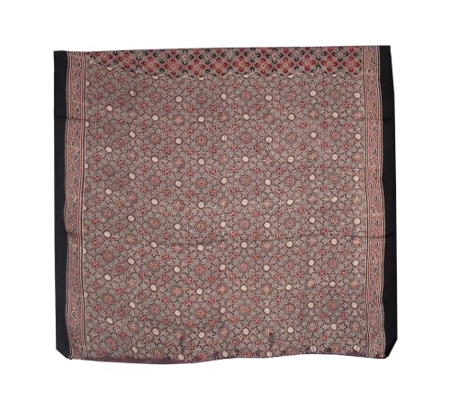 Image of Ethnics of Kutch Womenss Ajrakh Modal Silk Natural Dye Hand Block Print Saree with Blouse Piece - 5.5 Mtr Length