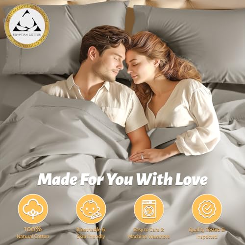Shilucheng 100% Egyptian Cotton Queen Size Sheets Set - 1000 Thread Count,Luxury Cotton Bed Sheets,Breathable & Cooling Bedding and Pillow Cases, 16 Inch Deep Pocket - 4 Piece (Taupe, Queen)