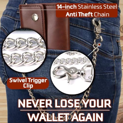 Milwaukee Leather Men's 7-Inch Antique Brown Leather Tri-Fold Biker Wallet w/Swivel Trigger Clip & Chain MLW7888-7 Inch4