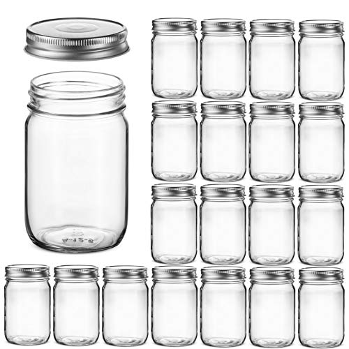 Glass Regular Mouth Mason Jars, 12 Ounce Glass Jars with Silver Metal Airtight