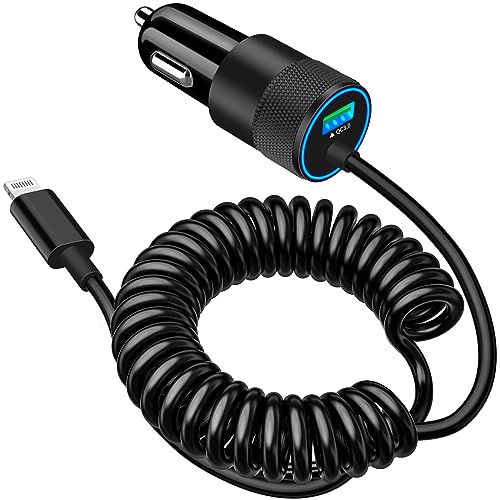 [Apple MFi Certified] iPhone Car Charger Fast Charging, Braveridge 4.8A USB Power Cigarette Lighter Car Carplay Charger Adapter with 6FT Coiled Lightning Cable for iPhone 14 13 12 11 XS XR X 8 SE iPad