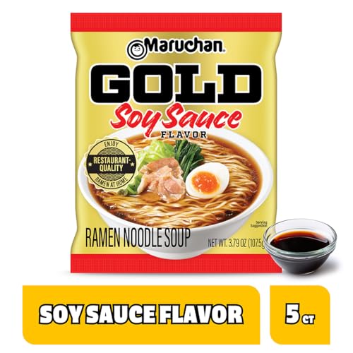 Image of Maruchan Gold Ramen Noodle Soup, Soy Sauce Flavor - Restaurant Quality Japanese-Style Instant Noodles, Quick & Easy Meal - 3.79 Oz. (5 Pack)