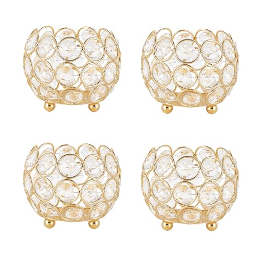 VINCIGANT Gold Crystal Votive Holders 4pcs