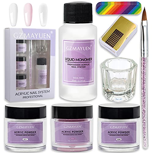 Acryl Nagelset Acryl Nägel Acryl Nagelset Starterset Komplett Acryl Liquid Acryl Pulver Nails Weiß Klar Rosa zum Nagelverlängerung Cover