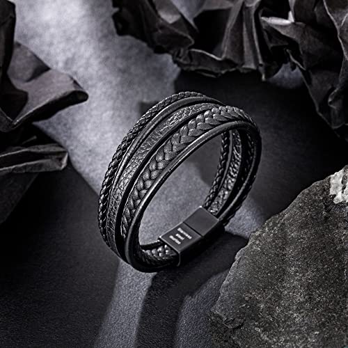 Speroto Mens Bracelet, Adjustable Mens Leather Bracelet with Stainless Steel Clasp, Multi-Layer Braided Genuine Leather Bracelet for Men and Women2