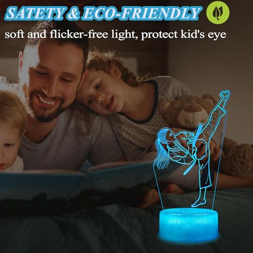 Image of Karate Girl Night Light, Karate Gifts, Taekwondo 3D Illusion Lamp with 16 Colors Changing, Timer, 4 Flash Modes and Dimmable, Martial Arts Kids Girls Room Decoration, Holiday Xmas Gifts