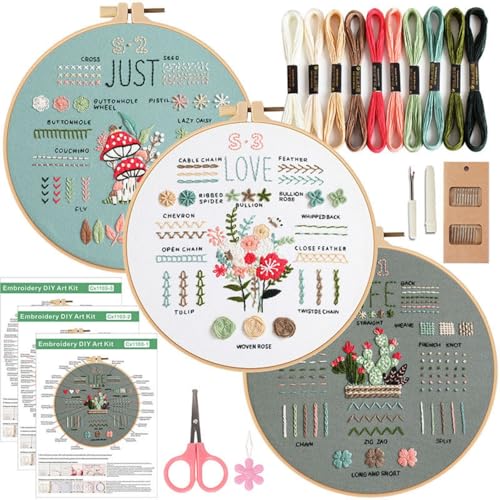 Image of Highkick Embroidery Kit for Beginner, Top 34 Stitches for Embroidery Adults Starter,with Step by Step Illustrations, Patterns