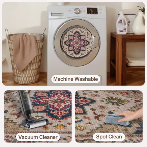 Image of Tangsoo Vintage 3x5 Rugs, Washable Non Slip Accent Rugs for Entryway Beige