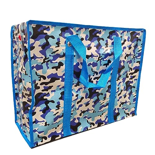 iPEAK Storage Bags Heavy Duty Laundry Bag Waterproof Dust Resistant Reusable Double Zipper Bag For Moving House Clothing, Wardrobe storage, toys, laundry, bedding (1Pack Blue Camouflage)