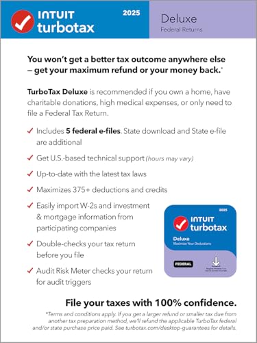 Image of TurboTax Deluxe Desktop Edition 2025, Federal Tax Return [Win11 /Mac14 Download]