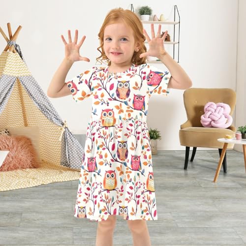 Cute Owls Short Sleeve Girl's Dress Knee high Quick Dry Moisture-Wicking Sizes 2T3