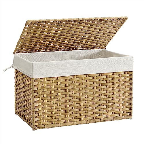 SONGMICS 105L Storage Basket with Lid – Woven Bin