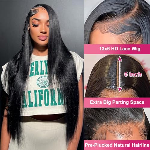 30 inch 13x6 lace front wigs human hair 200 density straight hd lace front wigs pre plucked straight glueless human hair 13x6 hd frontal human hair wig for women