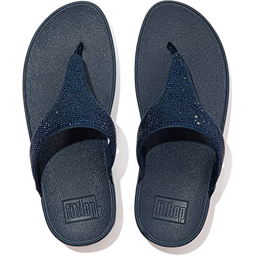 Image of Fitflop Women's Lulu Crystal Embellished Toe Post Wedge Sandal, Midnight Navy Marineblau, 8.5