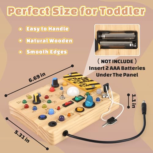 joyreal montessori busy board wooden sensory toys for toddler with led light up switch baby fidget board travel toys for 18 months boys girls birthday medium