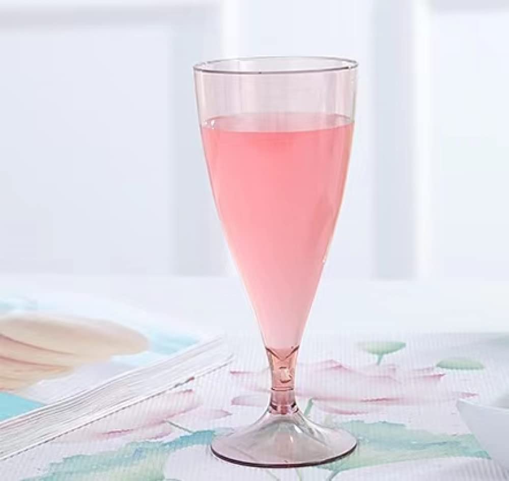 Weingläser und Champagnergläser aus Kunststoff, tragbare und Wiederverwendbare Stielgläser mit Aufbewahrungsflasche. Perfekt für Picknick, Party und Camping | 5er-Set | Rosa