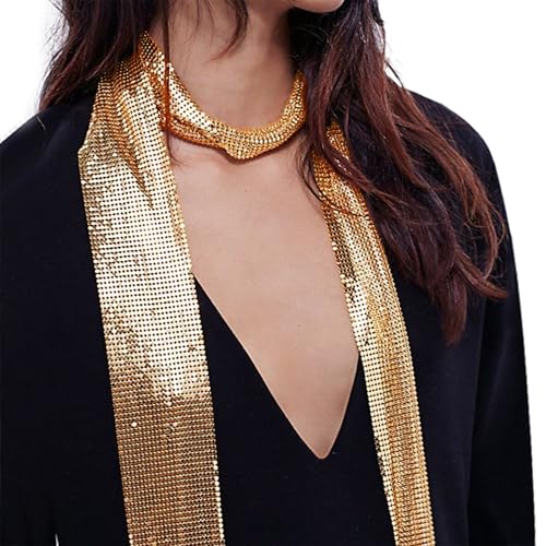 Women Glitter Sequin Neck Tie Scarf Sparkle Metal Long Skinny Shawl Neckerchief for Evening Swim Party Club3