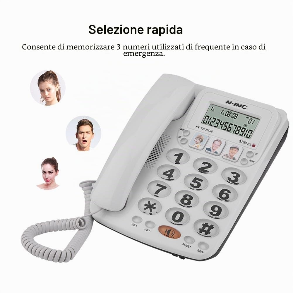 Telefono Fisso da Tavolo con Tasti Grandi, Telefono Vivavoce con Filo, Telefono Fisso di Casa/Ufficio a Due Linee/ID Chiamante/Suono Chiaro/Riselezione