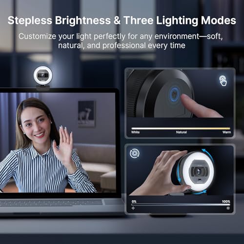 Image of NexiGo N930E Pro, 4K Webcam with Ring Light, PDAF Autofocus, 1080P@60FPS, Dual Noise-Canceling Mics, Built-in Privacy Shutter, Web Cam for Streaming, Meeting, Gaming