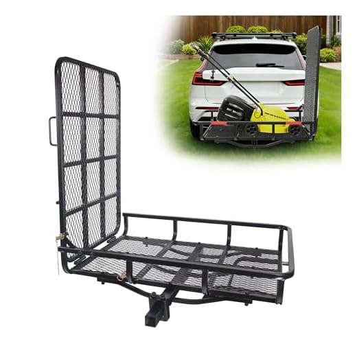 ECOTRIC Hitch Mount Wheelchair Carrier with Mobility Ramp for Wheelchair Scooter Lawn Mower Snow Blower Hauler 500lb Capacity Basket-Style