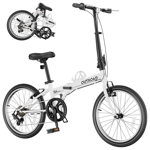 MarKnig 20 inch Folding Bike, Foldable Bicycle for Adults with 7 Speed Derailleur, Lightweight Collapsible Bicycle for City Commuting, Fold Up Bike Men Women Teenagers, White