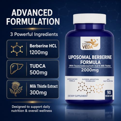 Image of Fitness Veda Liposomal Berberine 2000mg with TUDCA & Milk Thistle Extract | Advanced Liver Health & Metabolic Support Formula | Superior Absorption Technology | 90 Veg Capsules