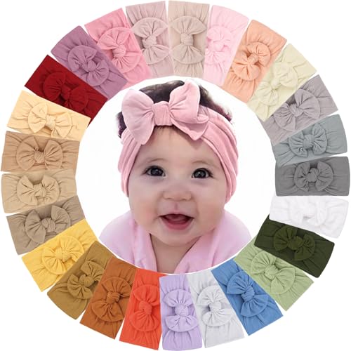 Image of ALinmo 25 Pack Soft Wide Turban Baby Headbands with nylon Hair Bow Headwraps for Baby Girls Infants Newborn Hair Accessories Toddlers Kids and Children