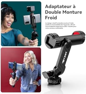 YZNT Support trépied universel pour téléphone portable 2 adaptateurs griffe filetage standard 6,35 mm rotation 360° pince téléphone inclinable 180° compatible iPhone