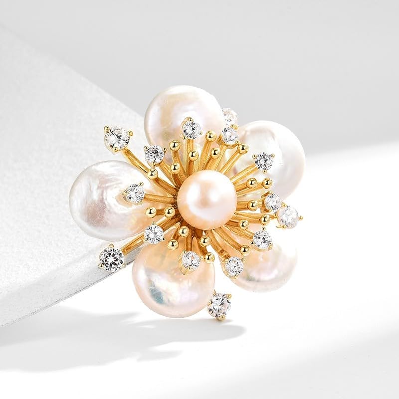 Image of Flower Brooch Pin - Rhinestone Flower Pin 18k Gold Plated - Thanksgiving Day, Birthday, Wedding Gifts for Mom, Wife