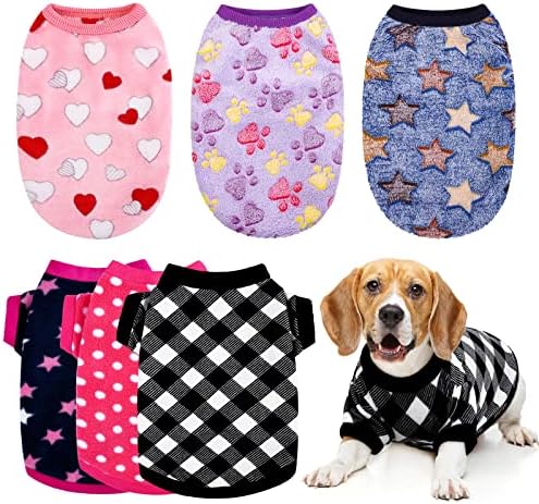 Pedgot 6 Pieces Dog Clothes Dog Fleece Sweaters Winter Warm Puppy Clothes Polar Fleece Dog Outfits Pet Shirt for Cute Dog Cat Pet Supplies (Large, 6 Designs)