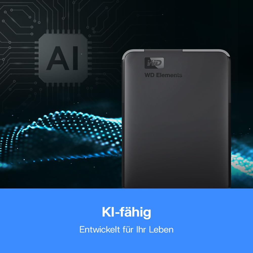 Western Digital Elements Portable externe Festplatte 2 TB (mobiler Speicher, USB 3.0-Schnittstelle, Plug-and-Play, für Windows formatiert) Schwarz