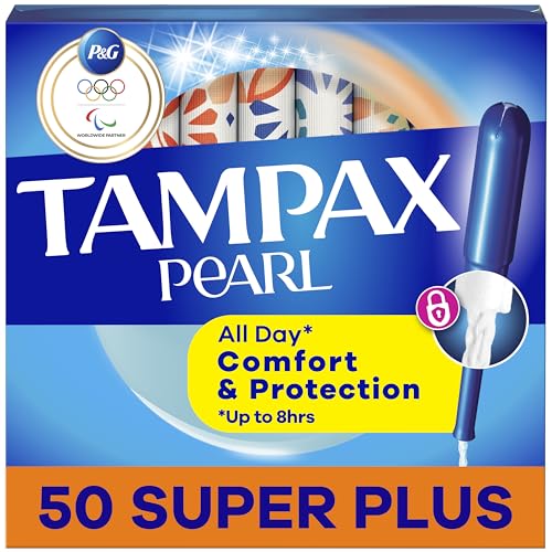 Tampax Pearl Tampons for Women, with LeakGuard Braid, Super Plus Absorbency, Unscented, 50 Count