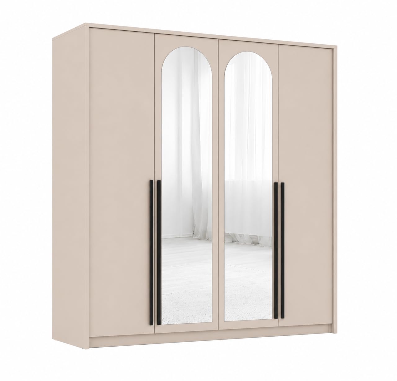 Armadio Guardaroba con Specchio, Beige Sabbia, 205 x 65 x 217,2 cm