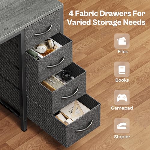 Image of Huuger 47 inch Computer Desk with 4 Drawers, Gaming Desk with LED Lights & Power Outlets, Home Office Desk with Large Storage Space for Bedroom, Work from Home, Grey