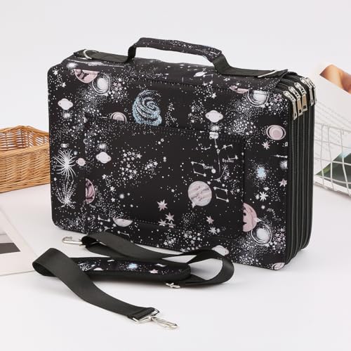 Image of Large 500-Slot Colored Pencil Organizer with Zipper - Fabric Art Storage Bag for Painters and Artists (Large Slots,Galaxy Black)