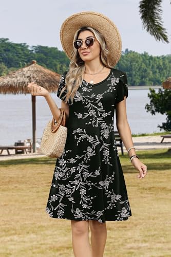 Image of Zeagoo Womens Summer A-Line Dress with Pockets Mini Short Sleeve Dresses Flowy Beach Swing Dress 2026 Vacation Travel