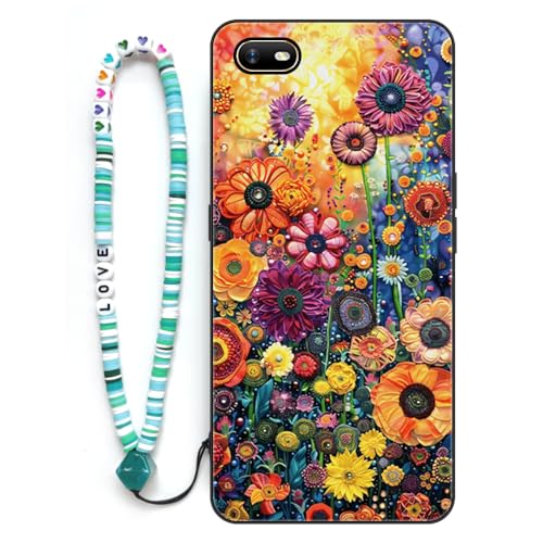 Sinyunron Funda 2 en 1 Set Compatible con OPPO A1K,Anti-Choques y Anti-arañazos Dibujos Estética Estampado Protectora Caso+1×Pulsera de Colores para Móvil,Flores